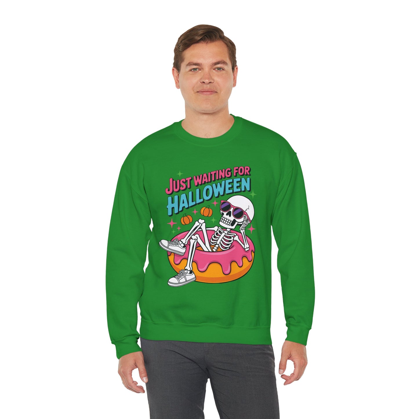 Just Waiting For Halloween Skeleton Donut Summerween Vibes Sweatshirt