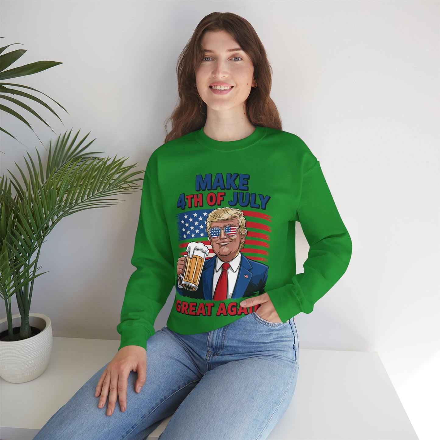 Trump Make 4th of July Great Again Men Drinking Beer Funny Sweatshirt