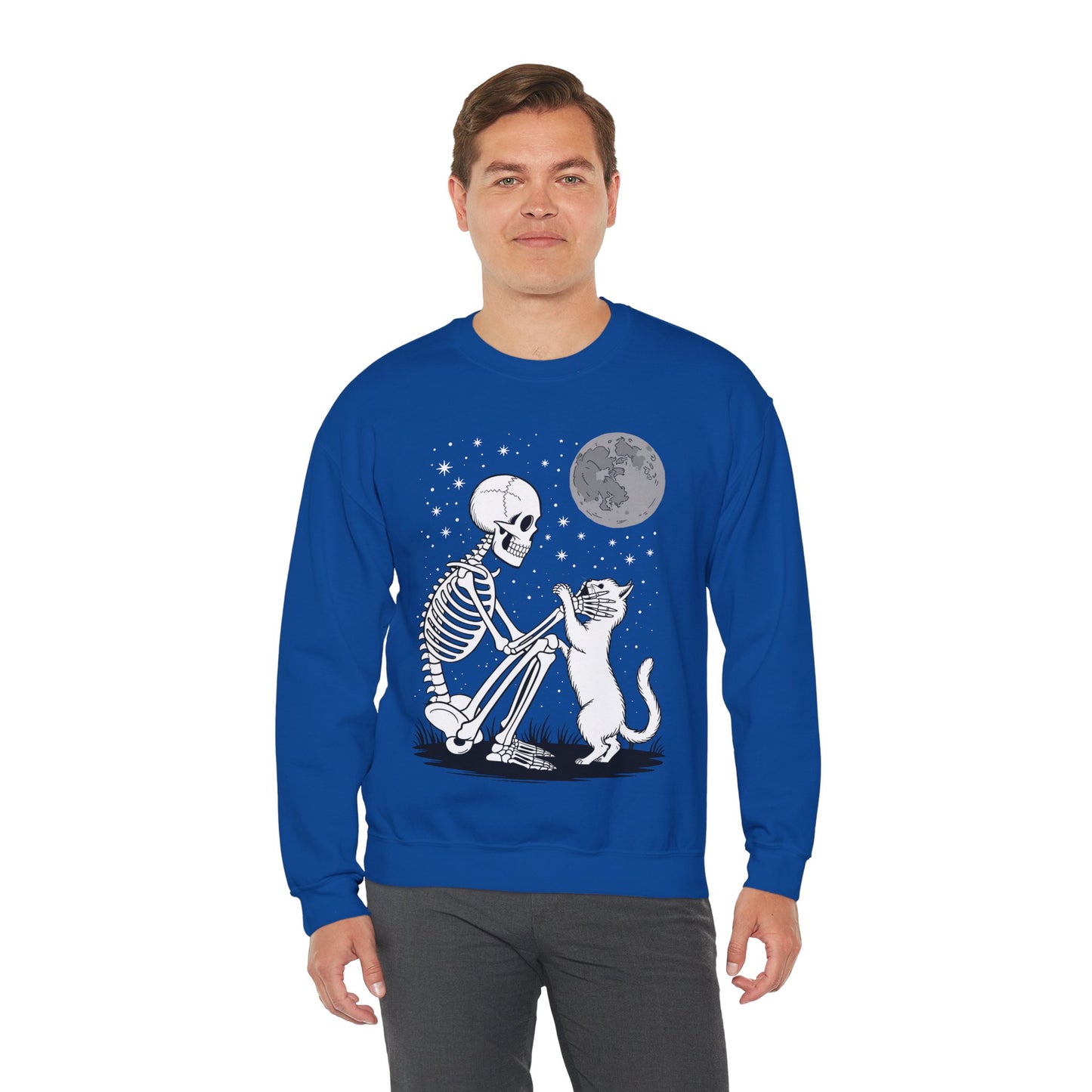 Skeleton Cat Skull Kitty Cute Goth Halloween Men Women Sweatshirt