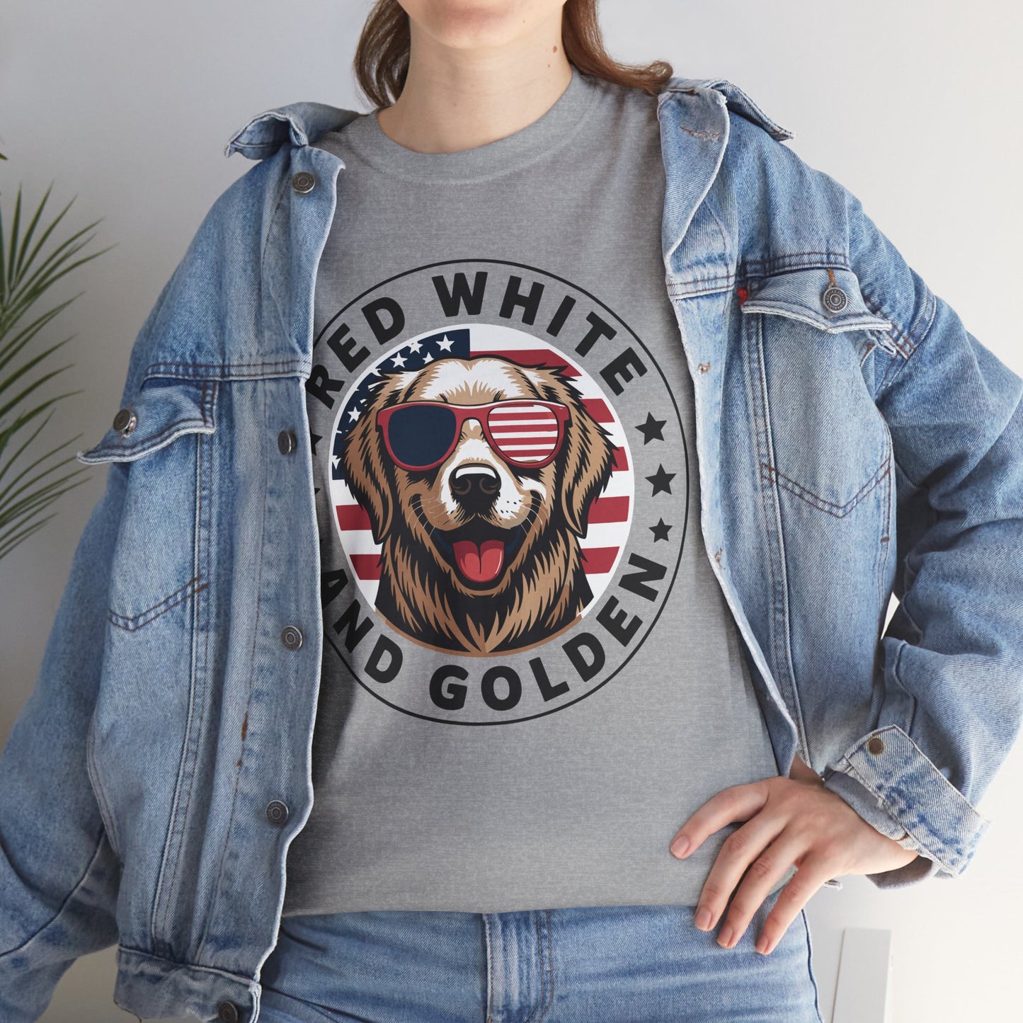 Red White Golden Retriever American Flag 4th of July Gift T-Shirt