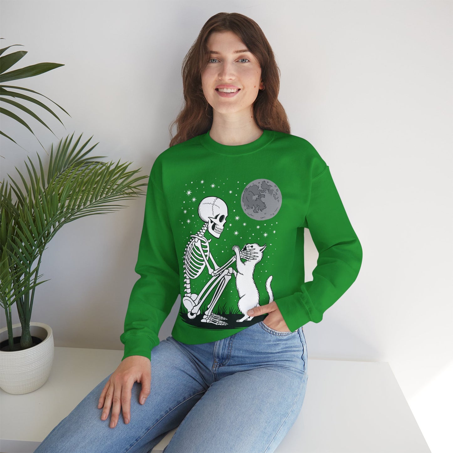 Skeleton Cat Skull Kitty Cute Goth Halloween Men Women Sweatshirt