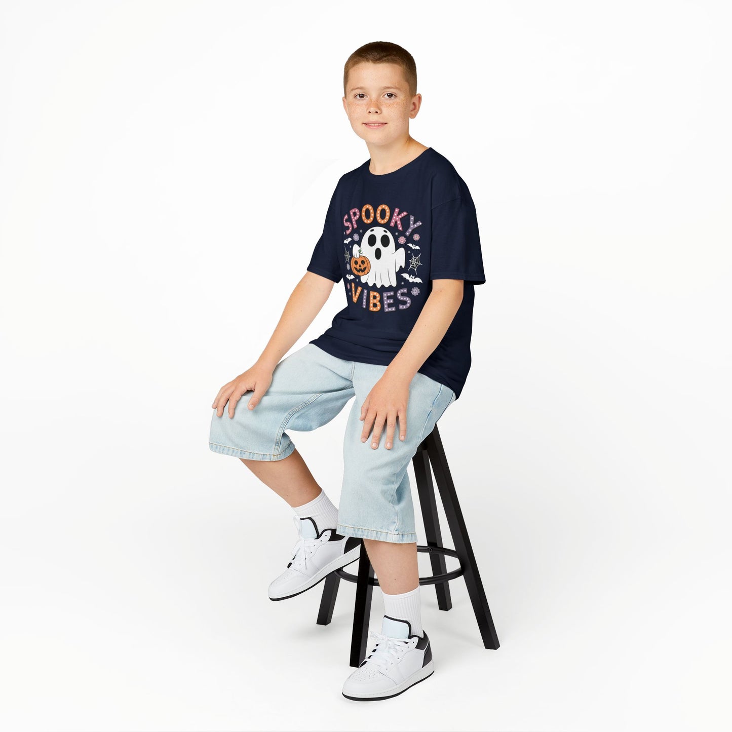 Spooky Vibes Ghost Retro Groovy Halloween Kids T-Shirt