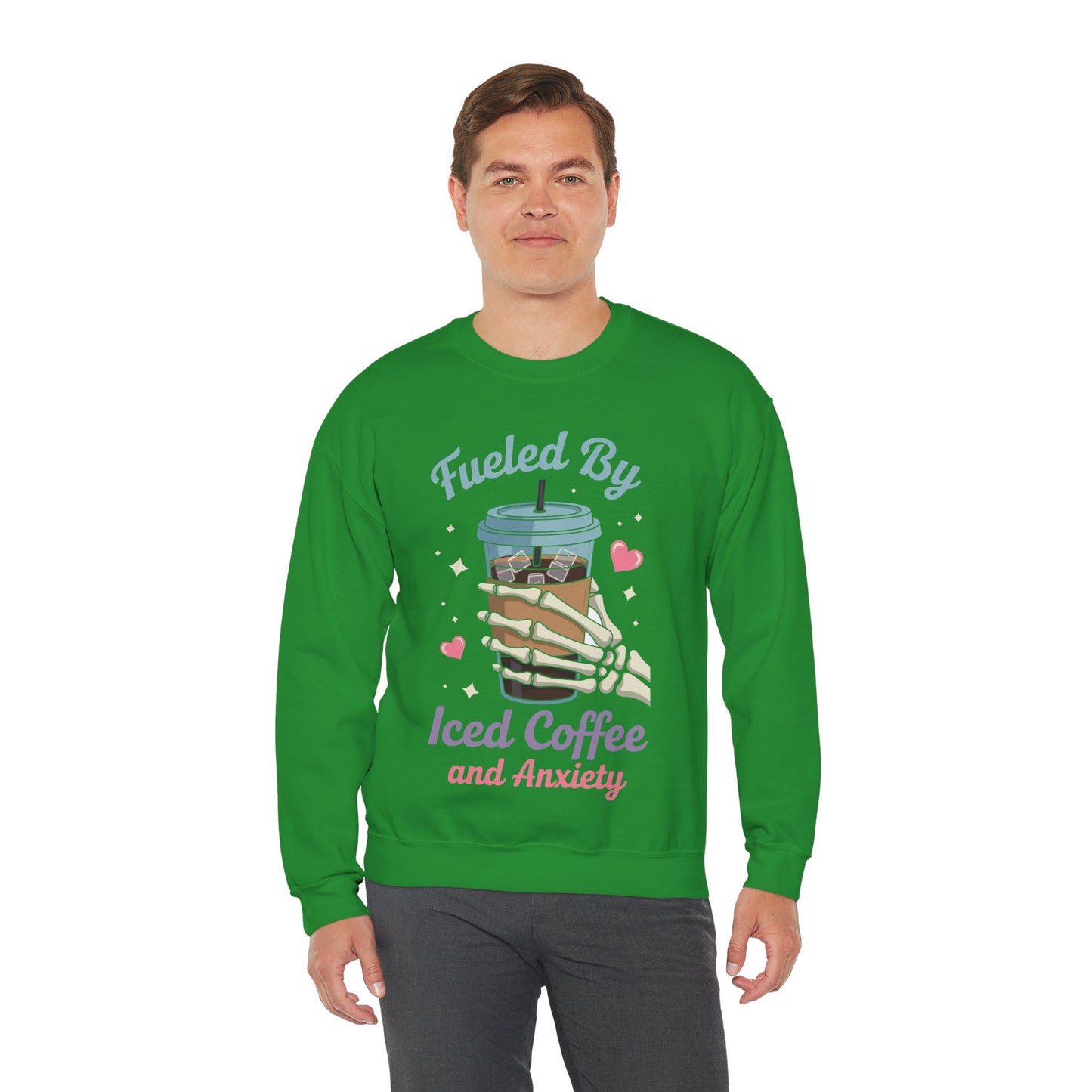 Fueled by Iced Coffee and Anxiety Funny Coffee Lover Sweatshirt