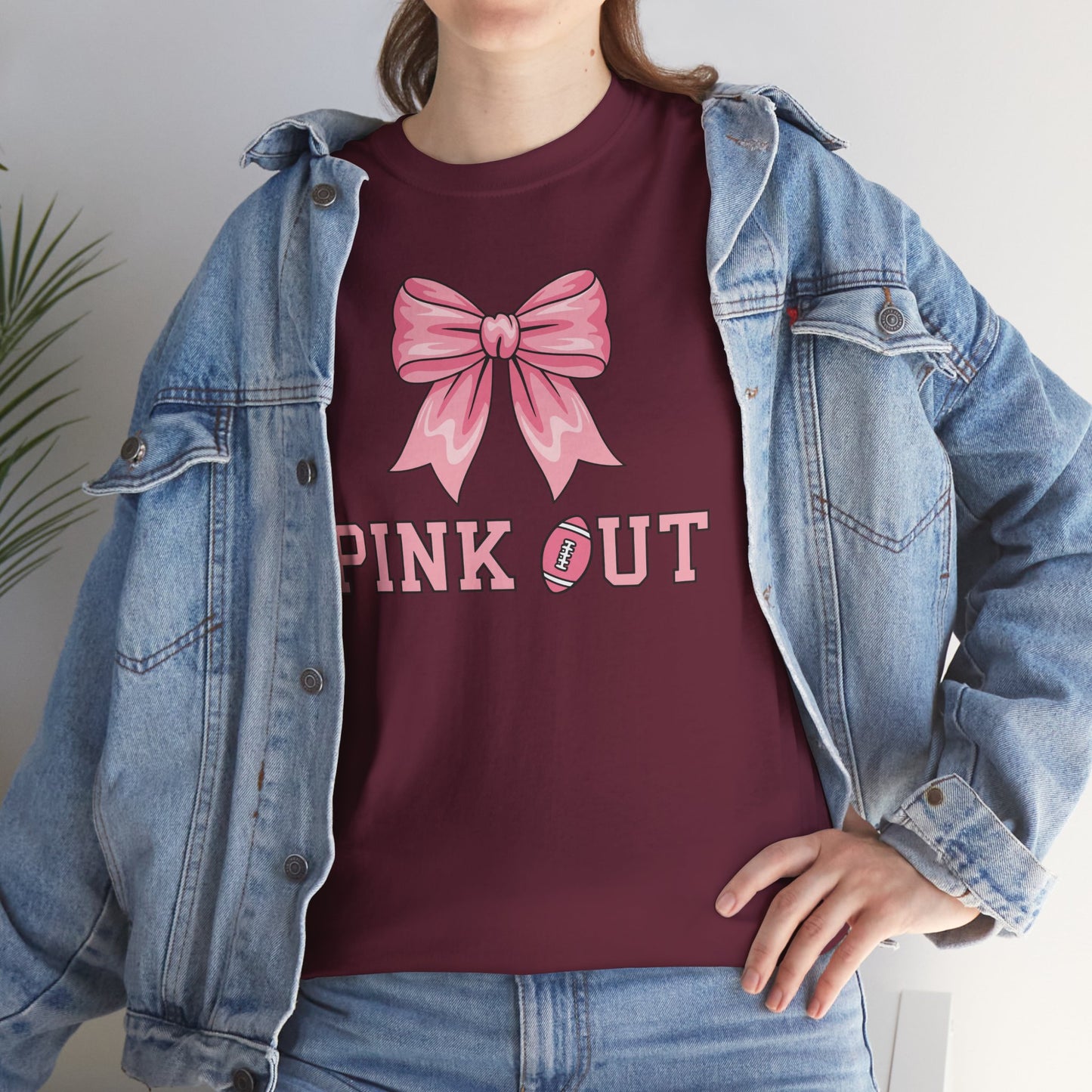 Pink Out Football Bow Preppy Breast Cancer Awareness Women T-Shirt