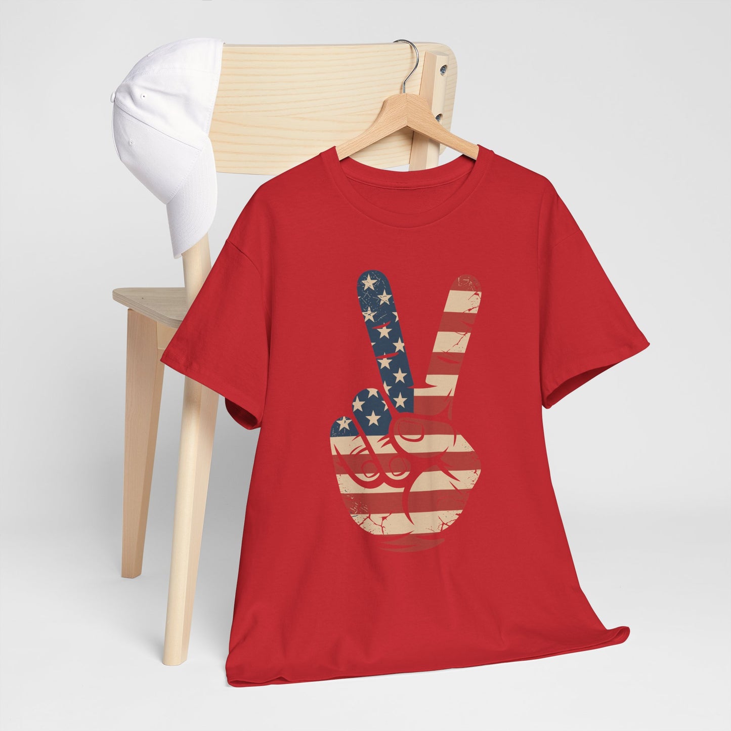 USA Flag Peace Sign Hand 4th of July Patriotic Men Boys T-Shirt