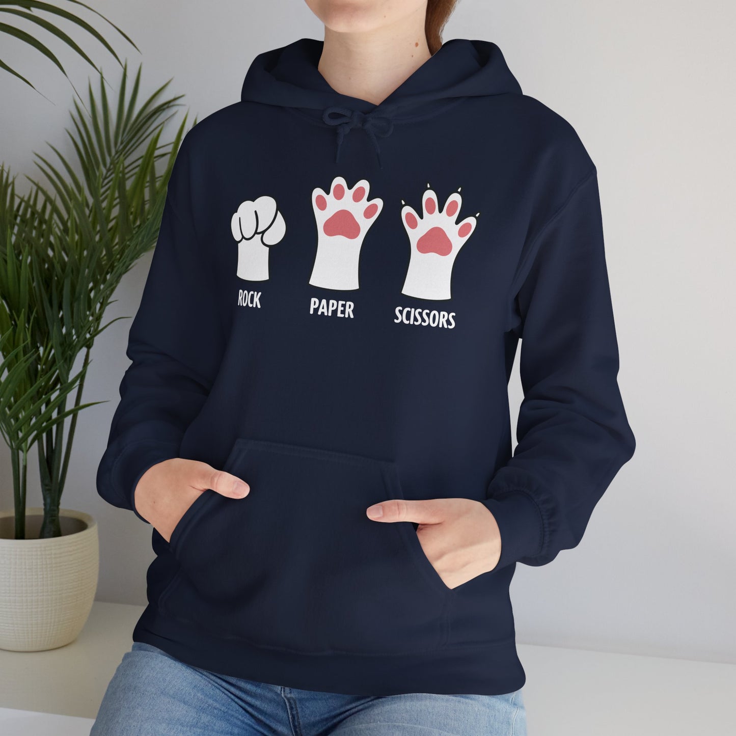 Funny Introvert Cat Animal Rescue Rock Paper Scissors Cute Paw Cat Hoodie