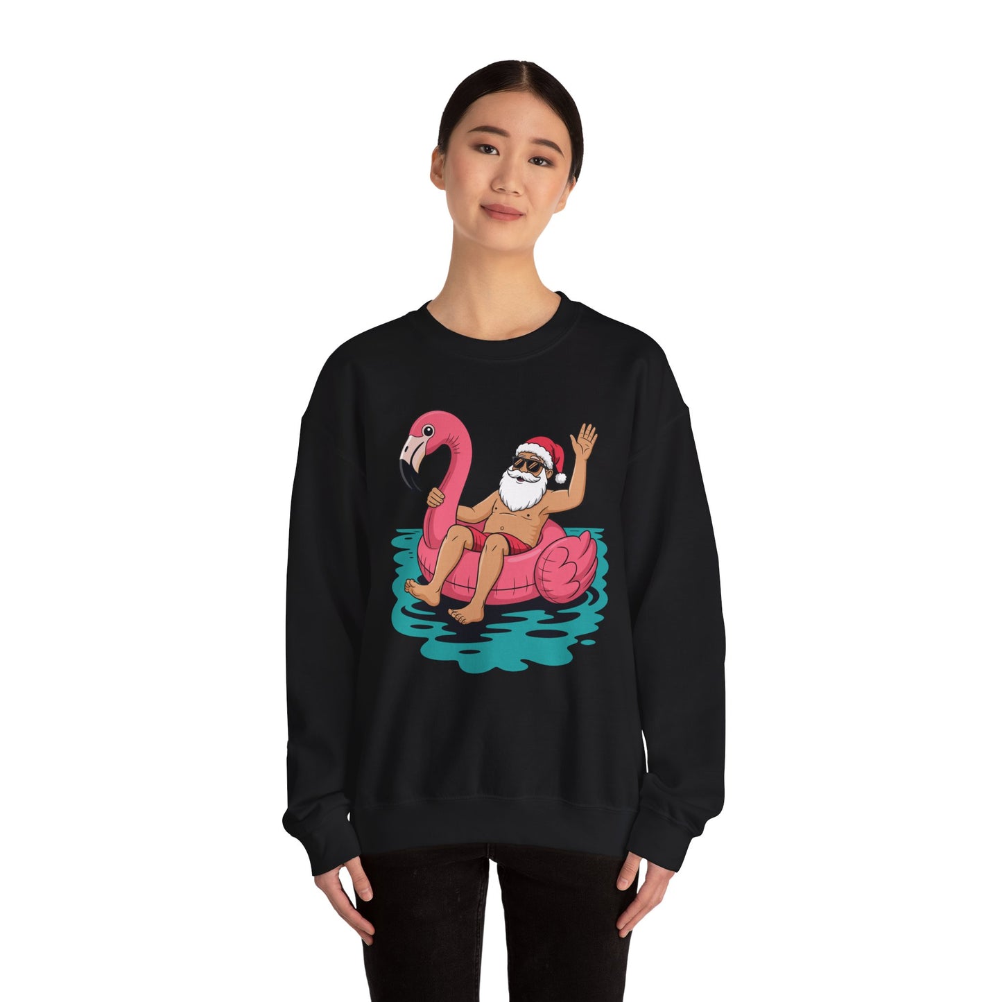 Santa Flamingo Floatie Funny Christmas In July Summer Xmas Sweatshirt