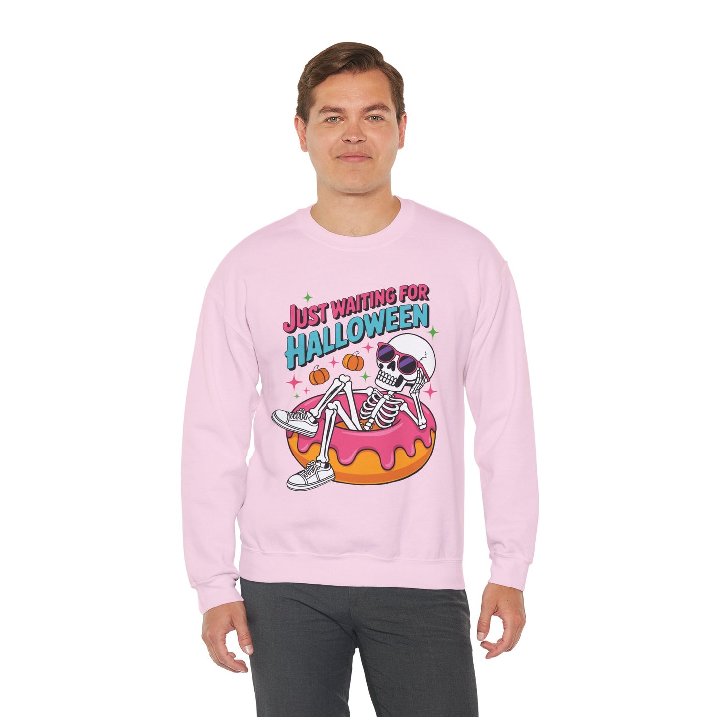 Just Waiting For Halloween Skeleton Donut Summerween Vibes Sweatshirt
