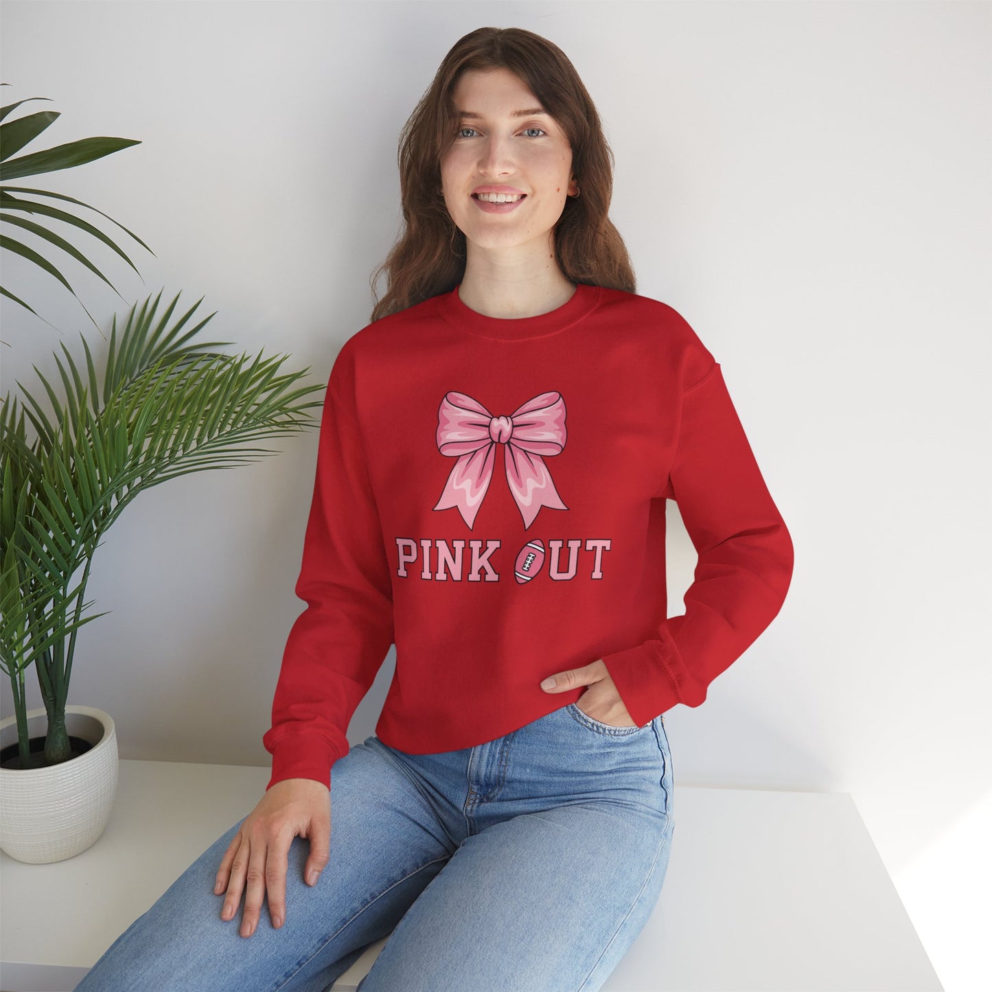 Pink Out Football Bow Preppy Breast Cancer Awareness Women Sweatshirt