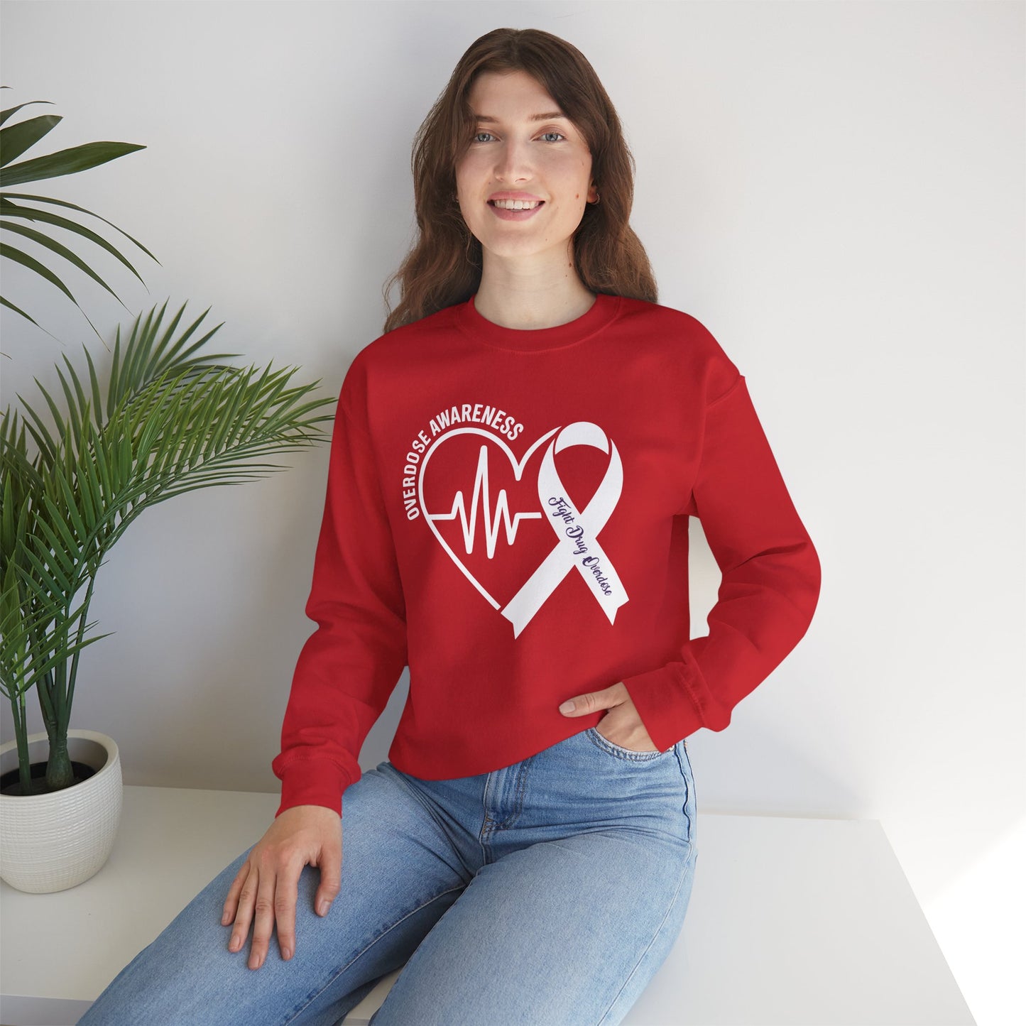 Overdose Awareness Month Heart Purple Ribbon Support Sweatshirt