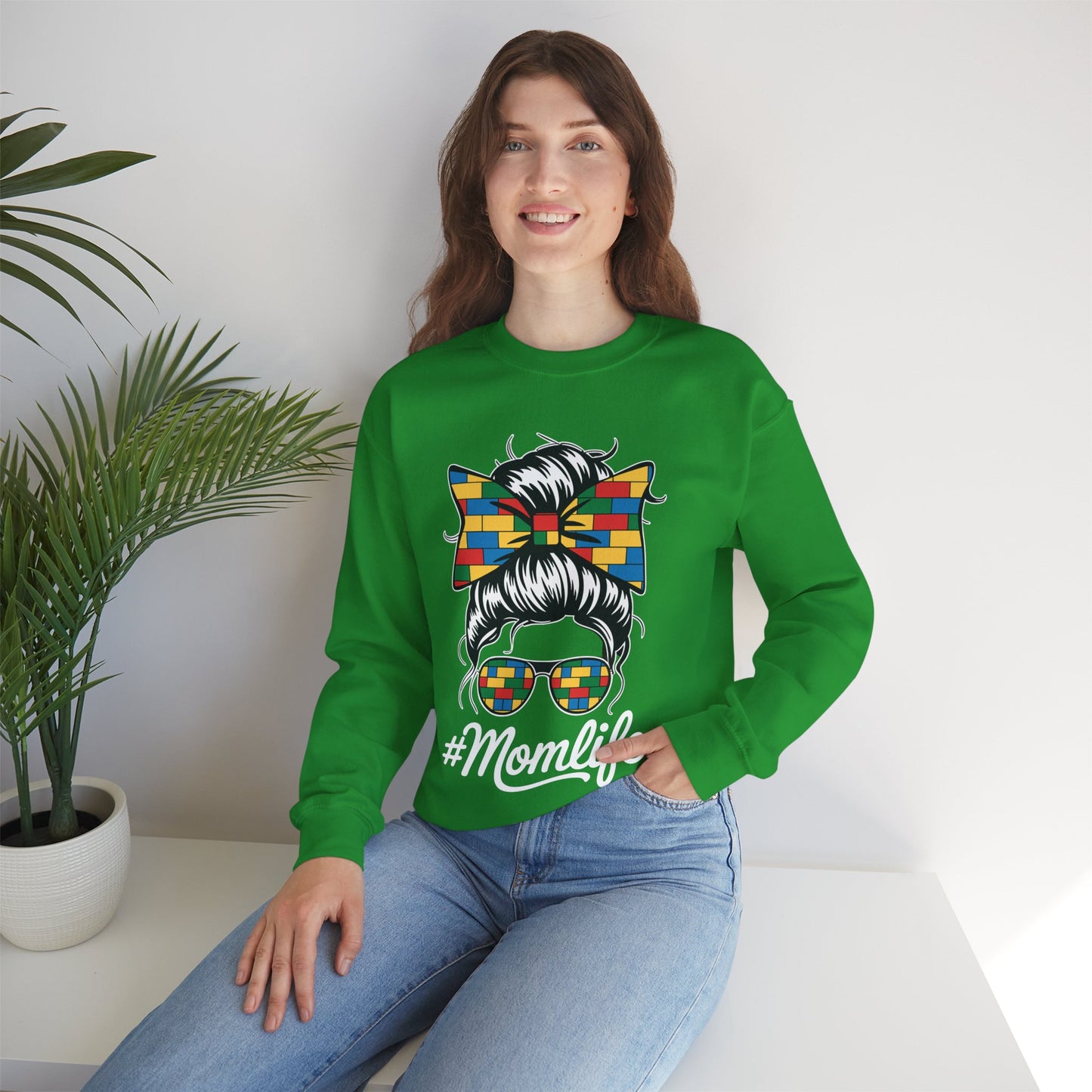 Building Block Messy Bun Mom Life Master Builder Mothers Day Sweatshirt
