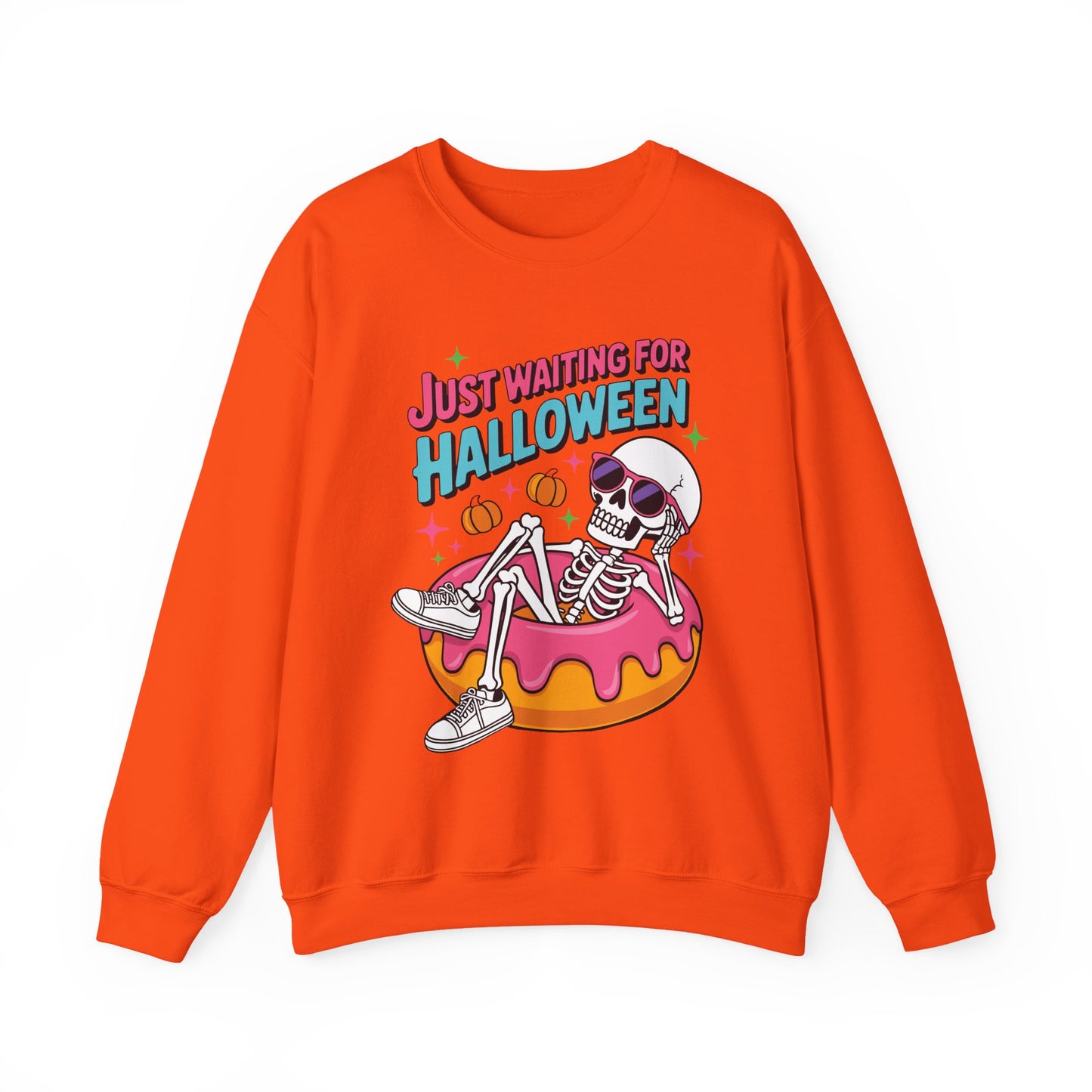 Just Waiting For Halloween Skeleton Donut Summerween Vibes Sweatshirt
