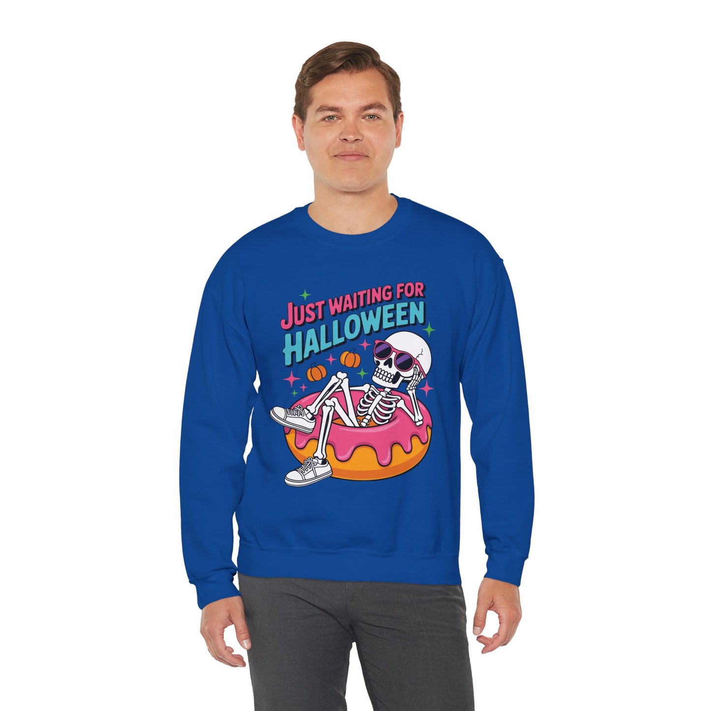 Just Waiting For Halloween Skeleton Donut Summerween Vibes Sweatshirt