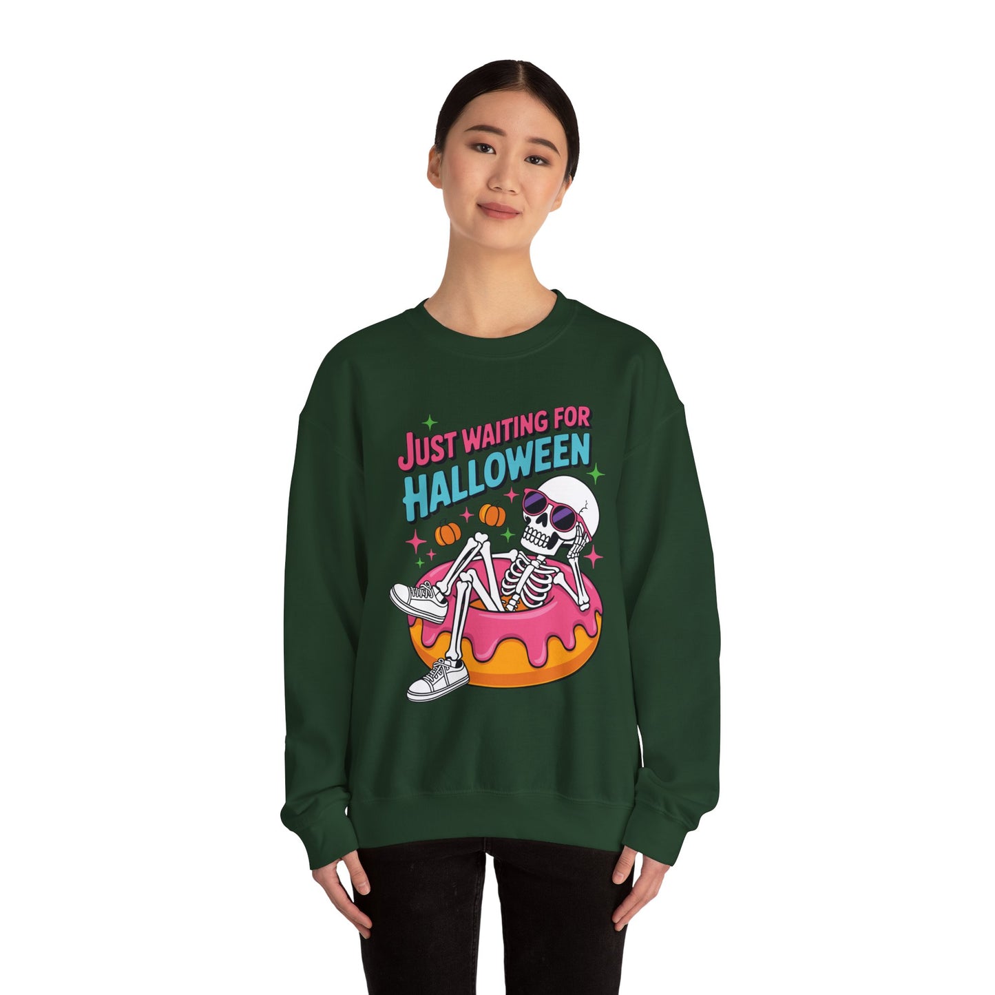 Just Waiting For Halloween Skeleton Donut Summerween Vibes Sweatshirt