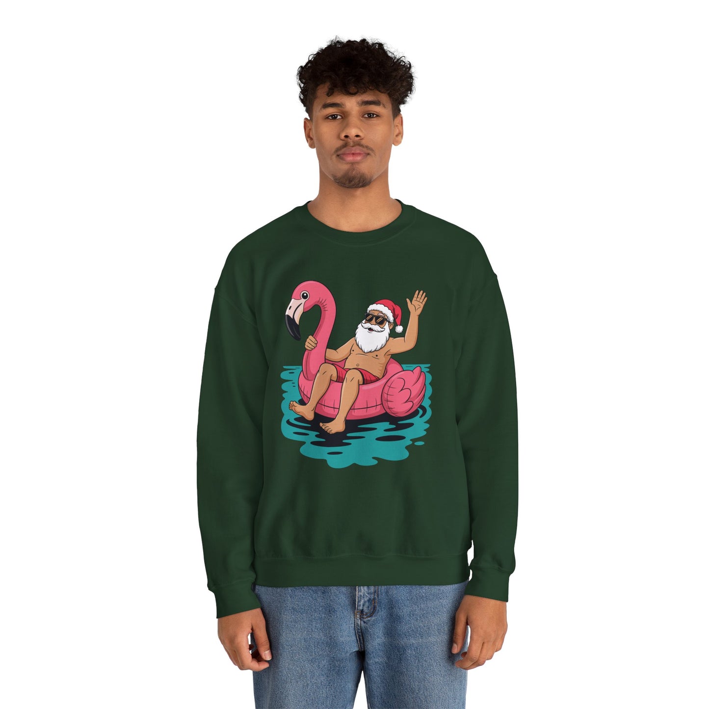 Santa Flamingo Floatie Funny Christmas In July Summer Xmas Sweatshirt