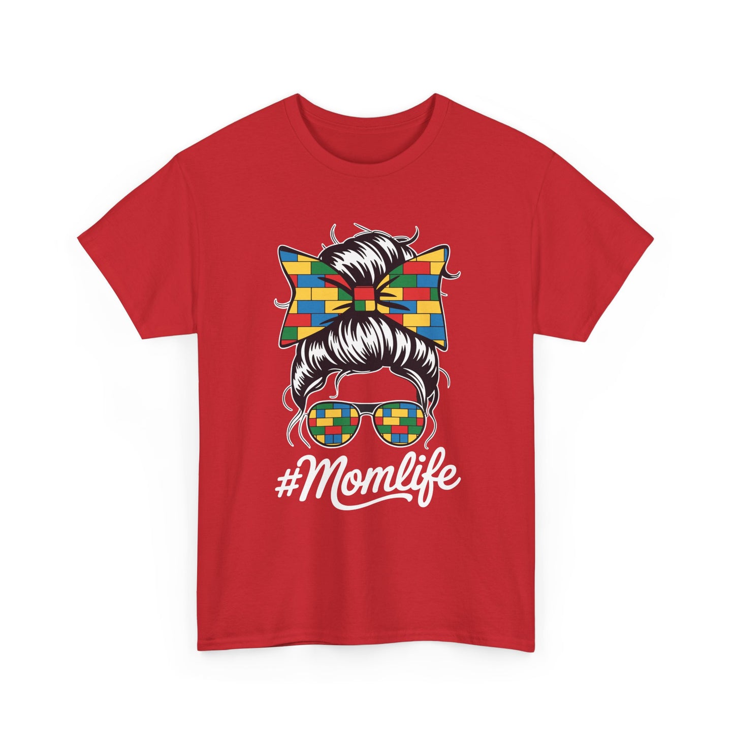 Building Block Messy Bun Mom Life Master Builder Mothers Day T-Shirt