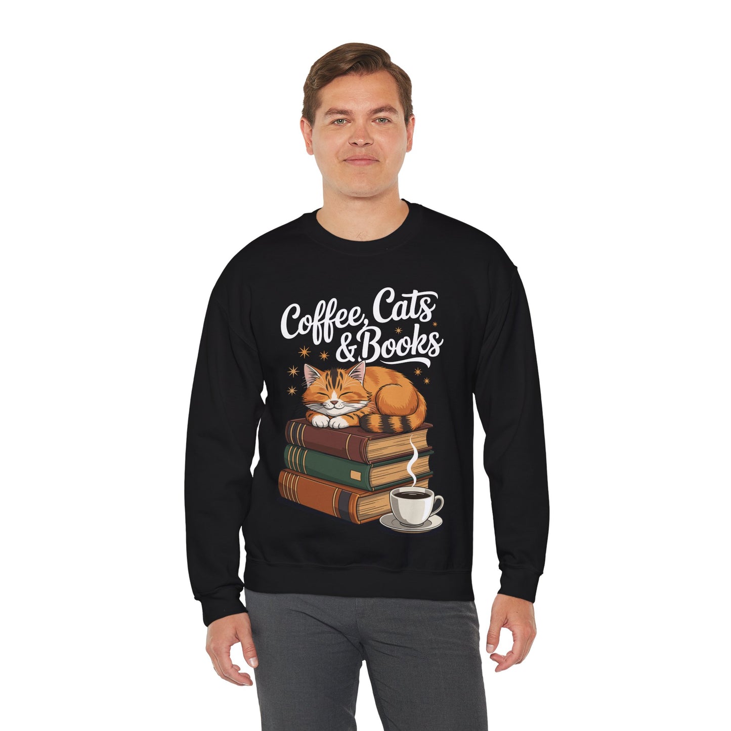 Coffee Cats & Books Lover, For Women & Girls, Funny Coffee Sweatshirt