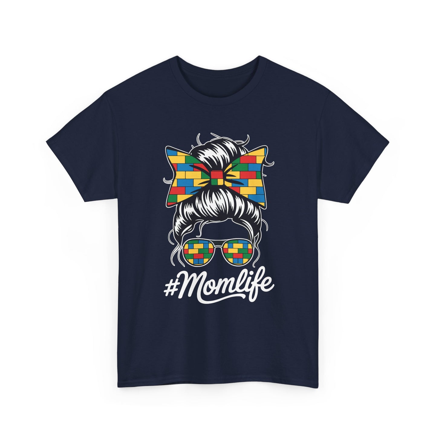 Building Block Messy Bun Mom Life Master Builder Mothers Day T-Shirt