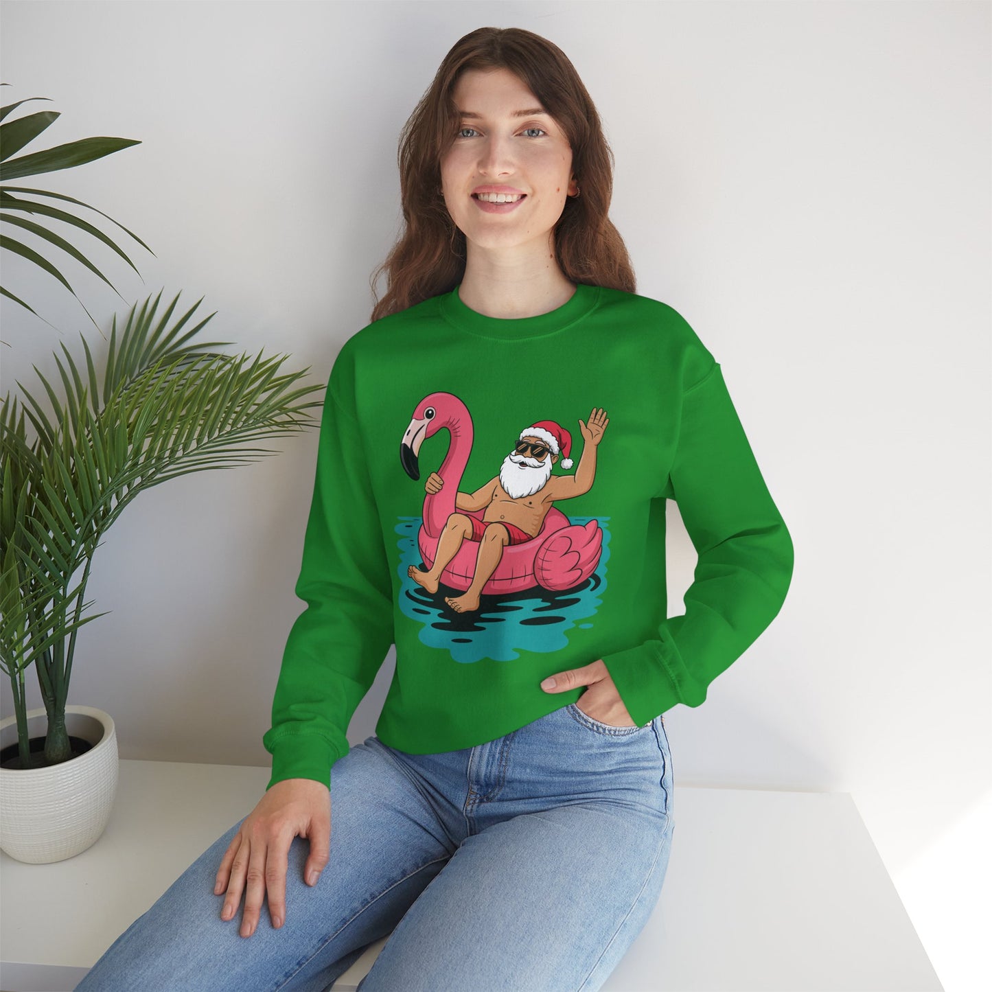 Santa Flamingo Floatie Funny Christmas In July Summer Xmas Sweatshirt