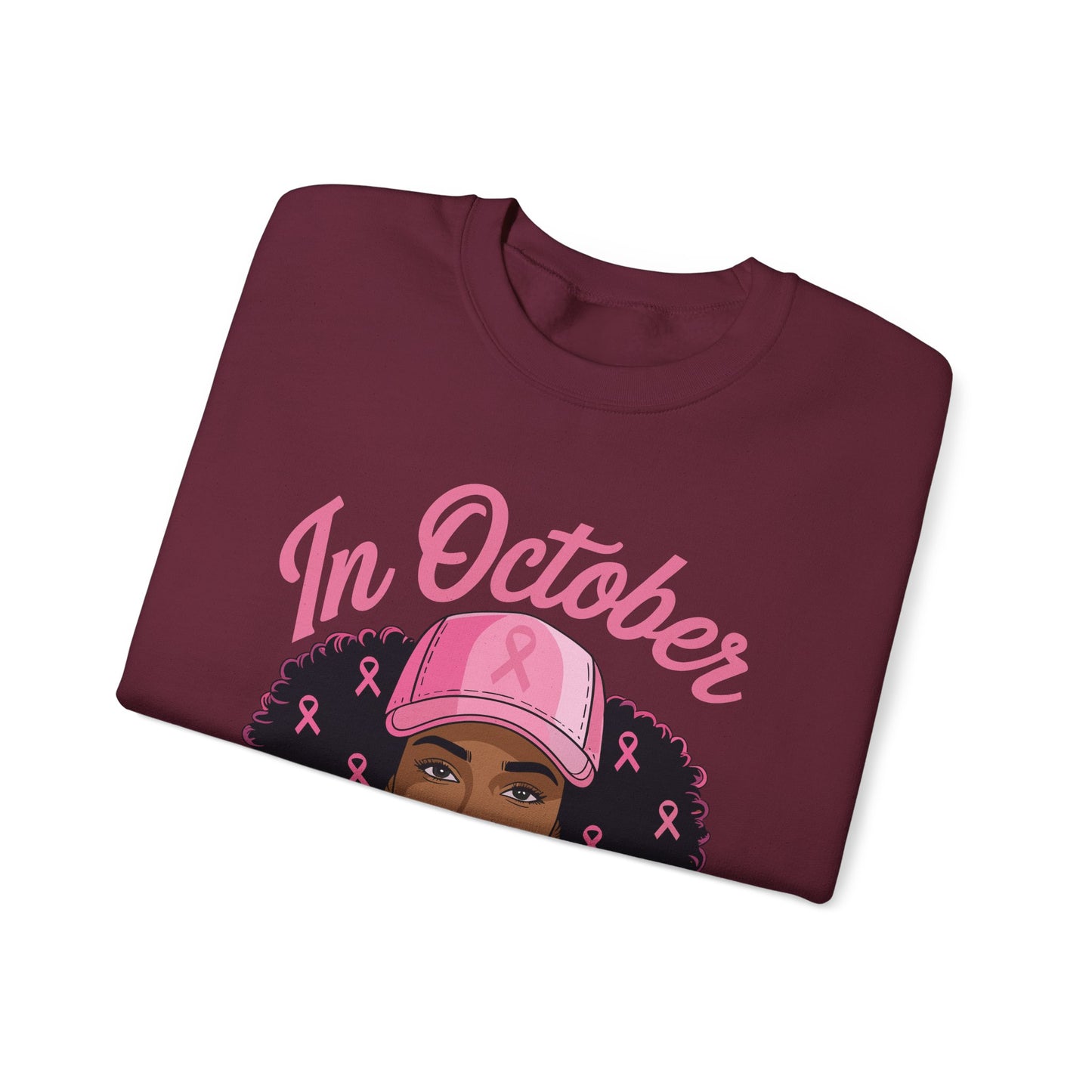 in October We Wear Pink Black Women Breast Cancer Awareness Sweatshirt