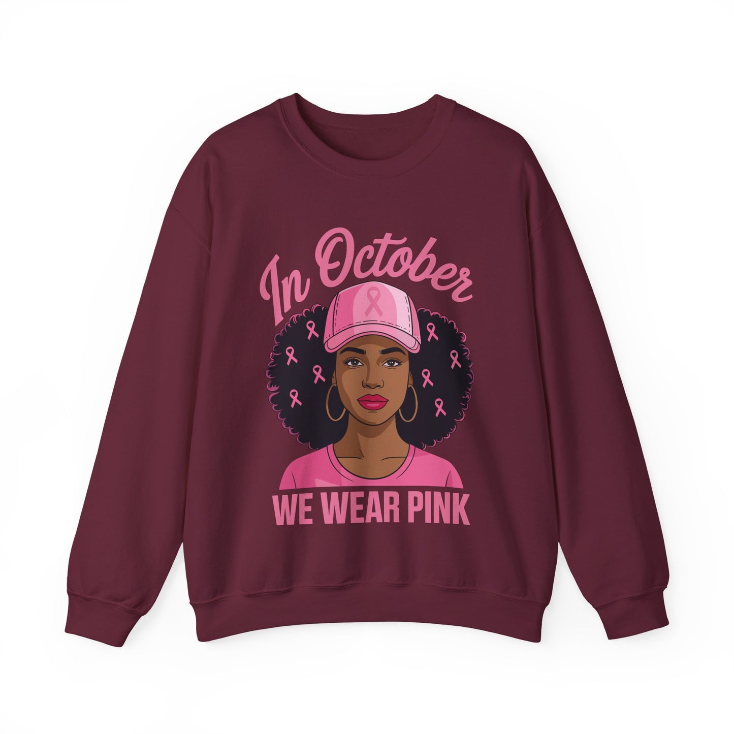in October We Wear Pink Black Women Breast Cancer Awareness Sweatshirt