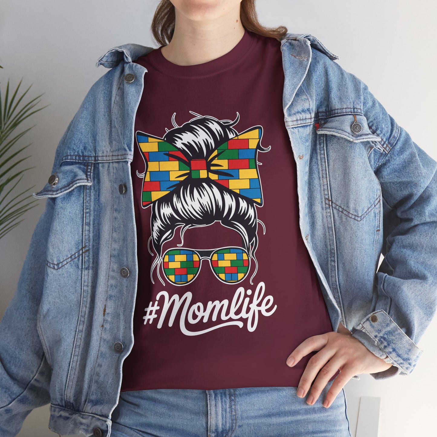 Building Block Messy Bun Mom Life Master Builder Mothers Day T-Shirt