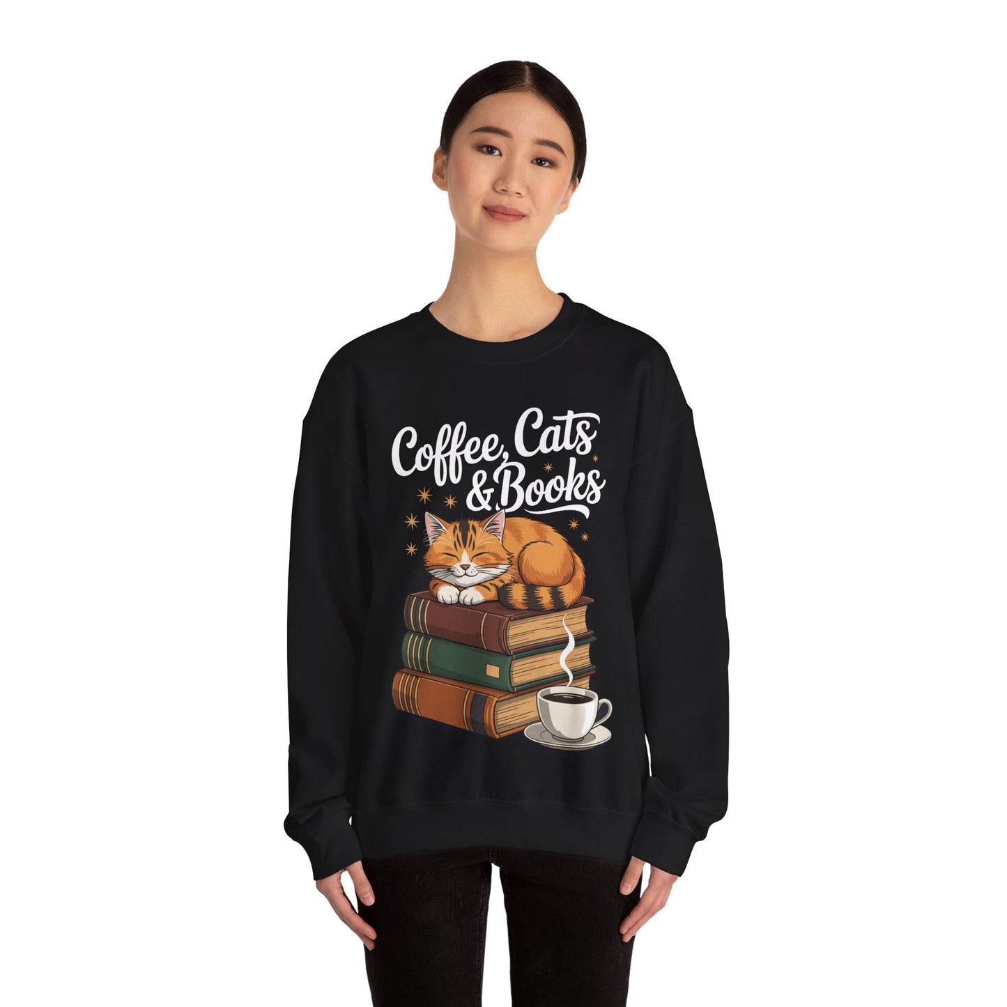 Coffee Cats & Books Lover, For Women & Girls, Funny Coffee Sweatshirt