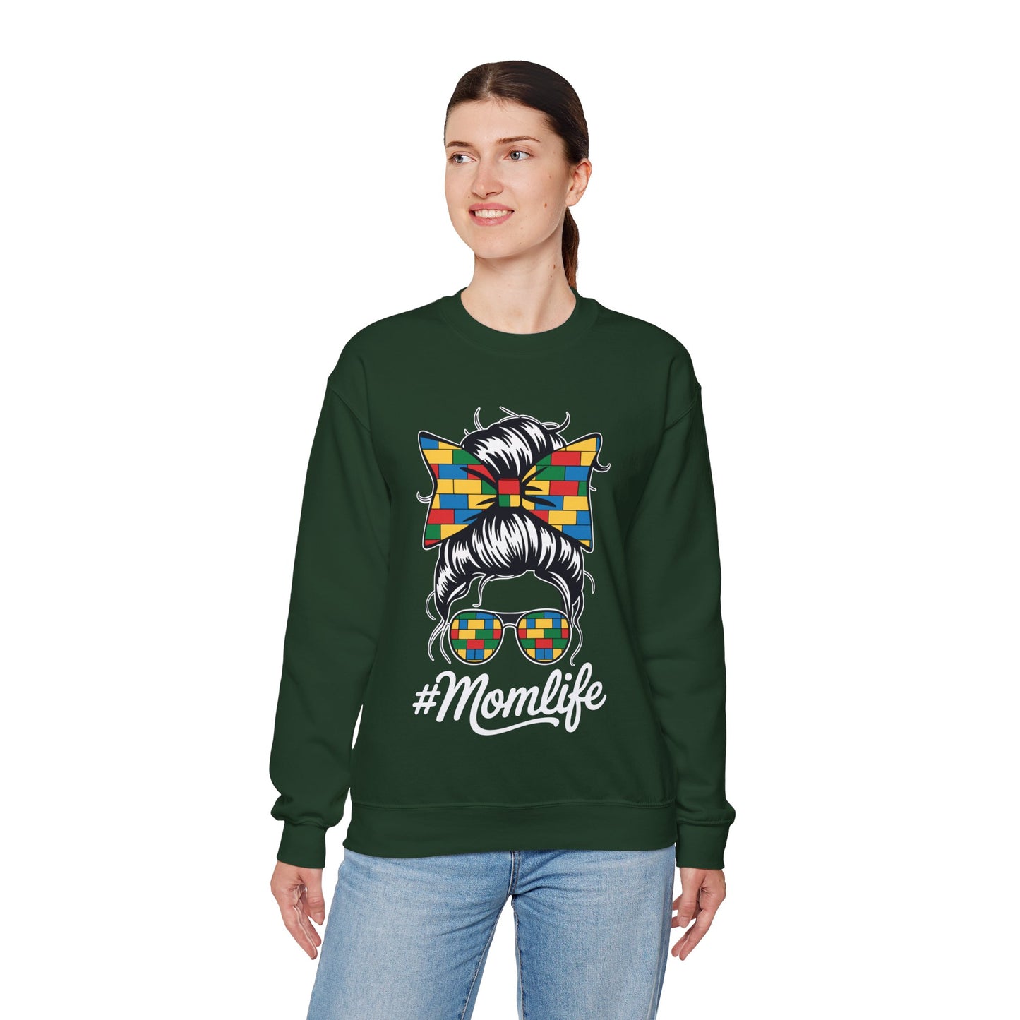 Building Block Messy Bun Mom Life Master Builder Mothers Day Sweatshirt