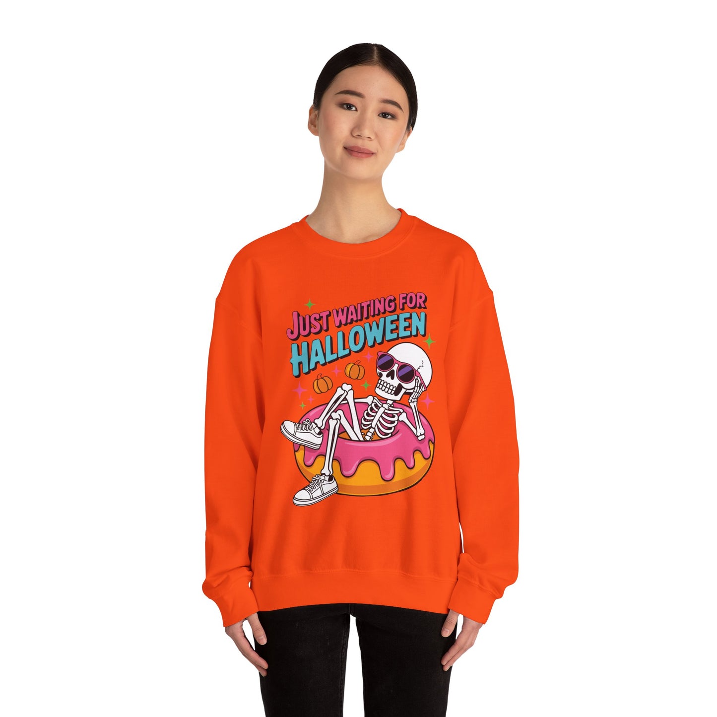 Just Waiting For Halloween Skeleton Donut Summerween Vibes Sweatshirt