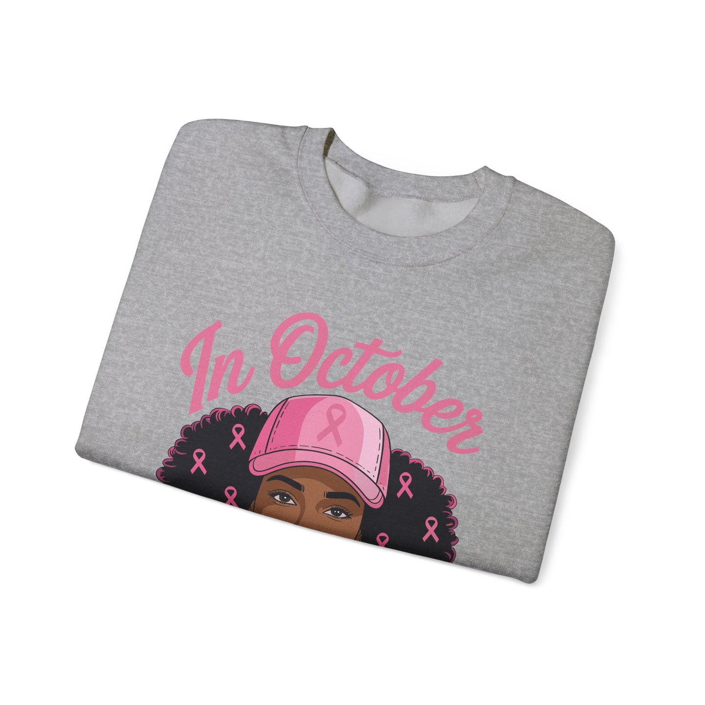 in October We Wear Pink Black Women Breast Cancer Awareness Sweatshirt