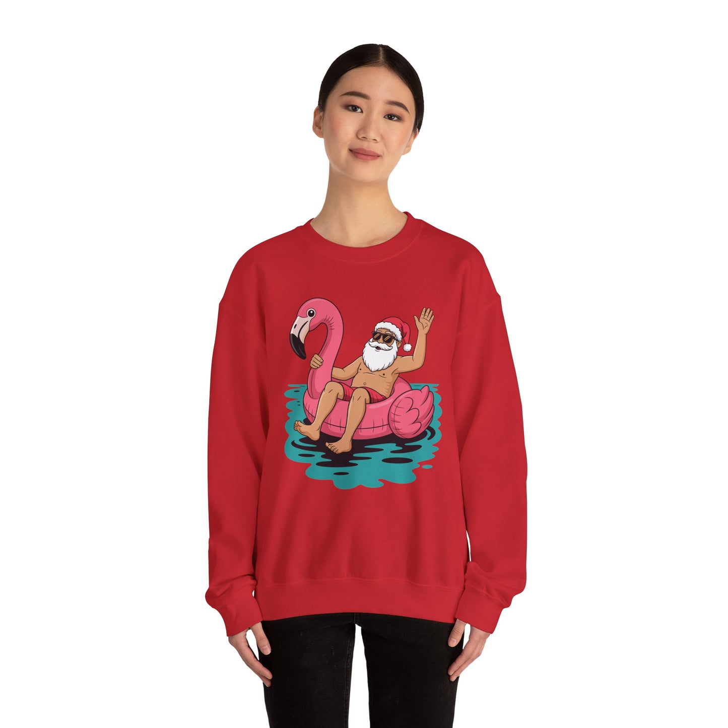 Santa Flamingo Floatie Funny Christmas In July Summer Xmas Sweatshirt