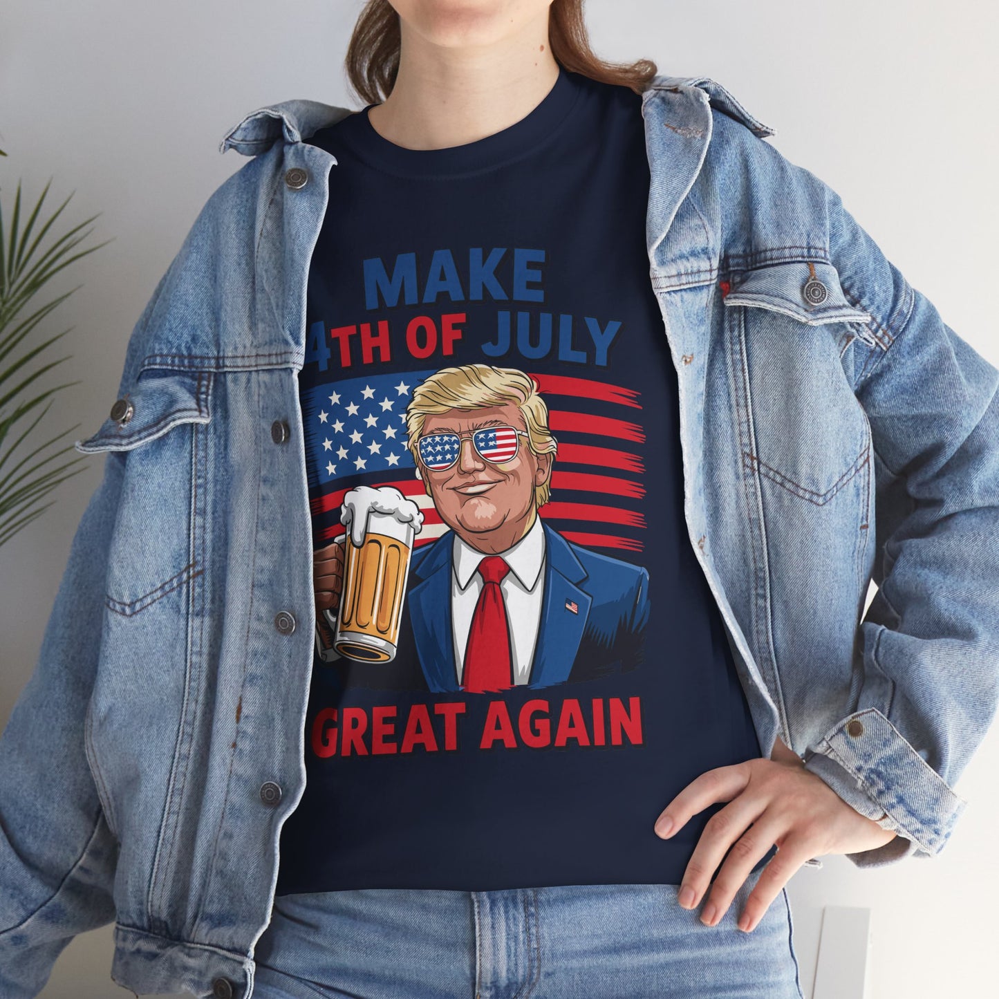 Trump Make 4th of July Great Again Men Drinking Beer Funny T-Shirt