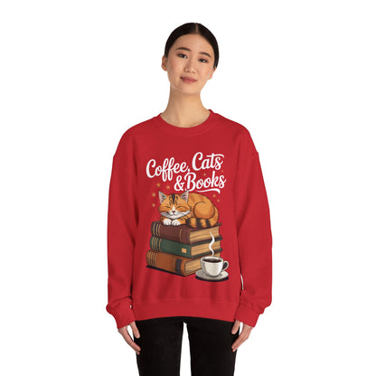 Coffee Cats & Books Lover, For Women & Girls, Funny Coffee Sweatshirt
