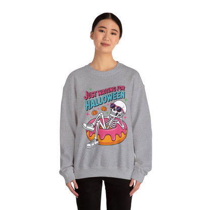 Just Waiting For Halloween Skeleton Donut Summerween Vibes Sweatshirt