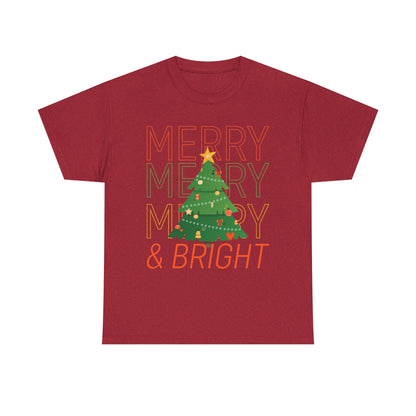 Merry and Bright Christmas Tee Cute Holiday Shirt for Men and Women