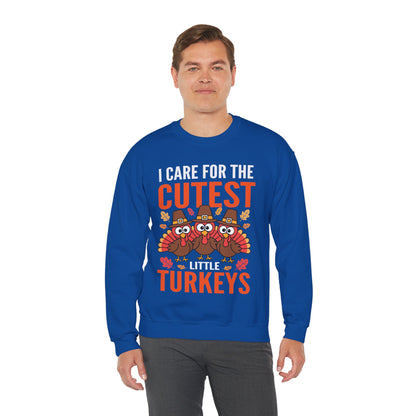 Care For Little Turkeys Nurse Fall Thanksgiving Scrub Top Sweatshirt