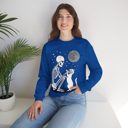 Skeleton Cat Skull Kitty Cute Goth Halloween Men Women Sweatshirt