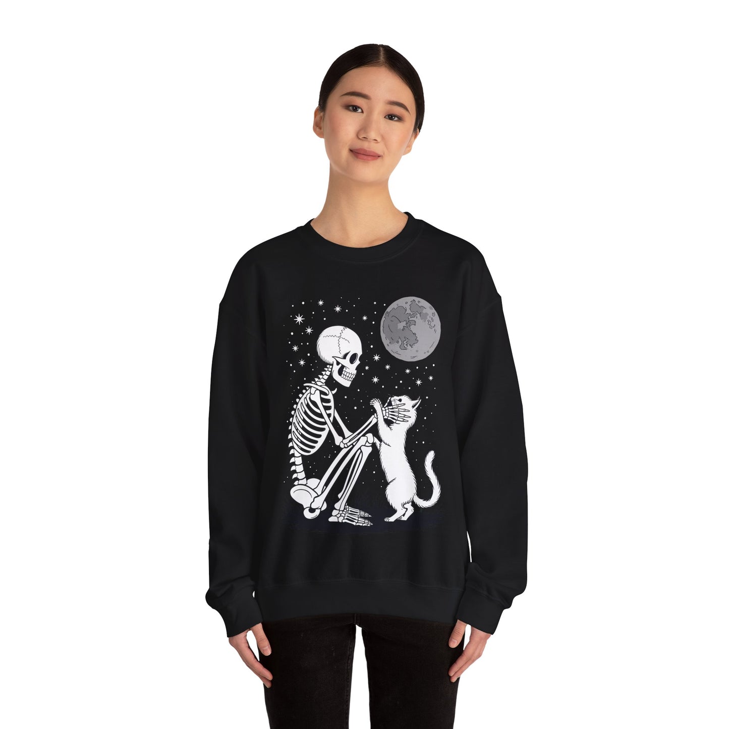 Skeleton Cat Skull Kitty Cute Goth Halloween Men Women Sweatshirt
