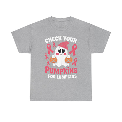 Breast Cancer Halloween Boo Ghost Check Your Pumpkins Womens T-Shirt