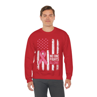 No One Fights Breast Cancer Alone American Flag Pink Ribbon Sweatshirt