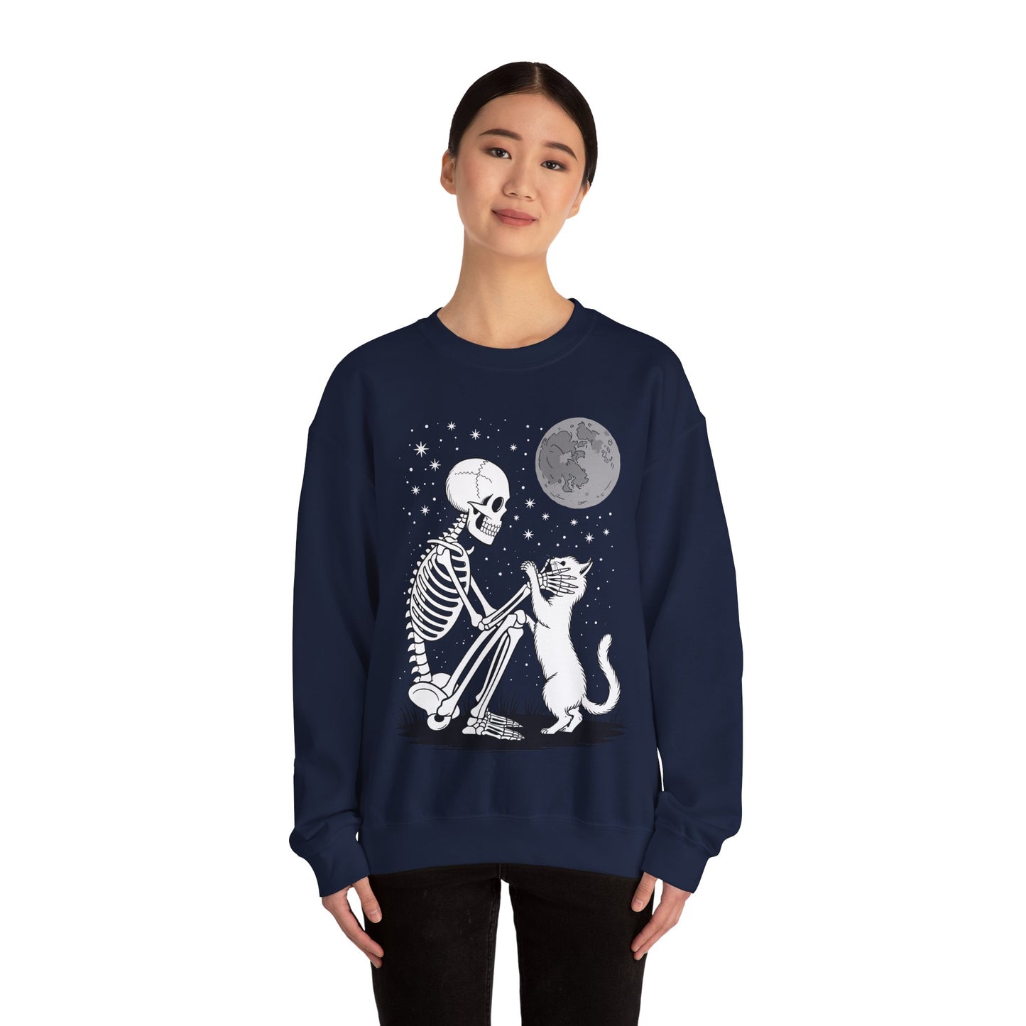 Skeleton Cat Skull Kitty Cute Goth Halloween Men Women Sweatshirt