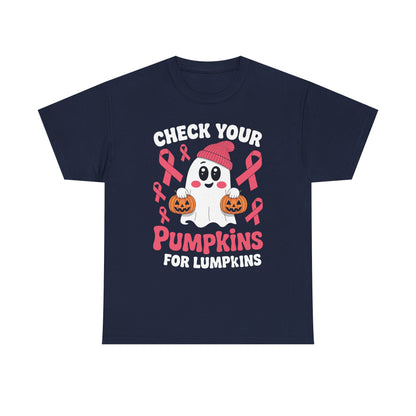 Breast Cancer Halloween Boo Ghost Check Your Pumpkins Womens T-Shirt