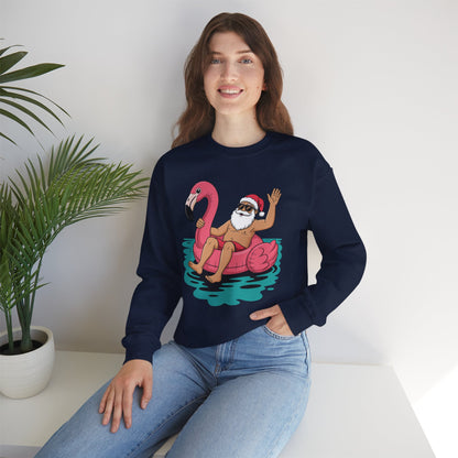Santa Flamingo Floatie Funny Christmas In July Summer Xmas Sweatshirt