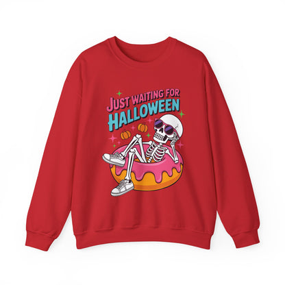 Just Waiting For Halloween Skeleton Donut Summerween Vibes Sweatshirt