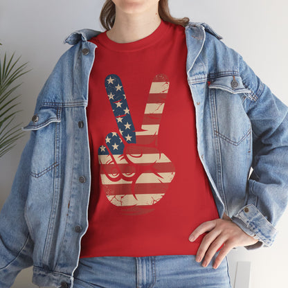 USA Flag Peace Sign Hand 4th of July Patriotic Men Boys T-Shirt