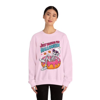 Just Waiting For Halloween Skeleton Donut Summerween Vibes Sweatshirt