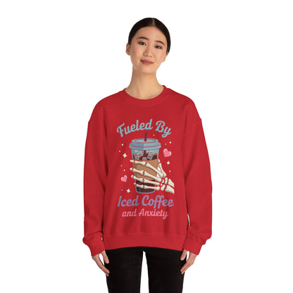 Fueled by Iced Coffee and Anxiety Funny Coffee Lover Sweatshirt