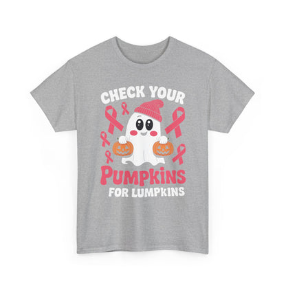 Breast Cancer Halloween Boo Ghost Check Your Pumpkins Womens T-Shirt