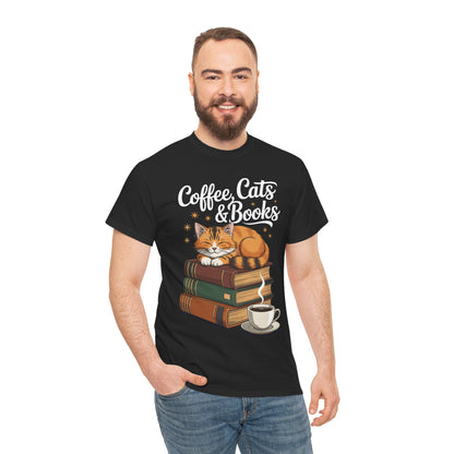 Coffee Cats & Books Lover Tee