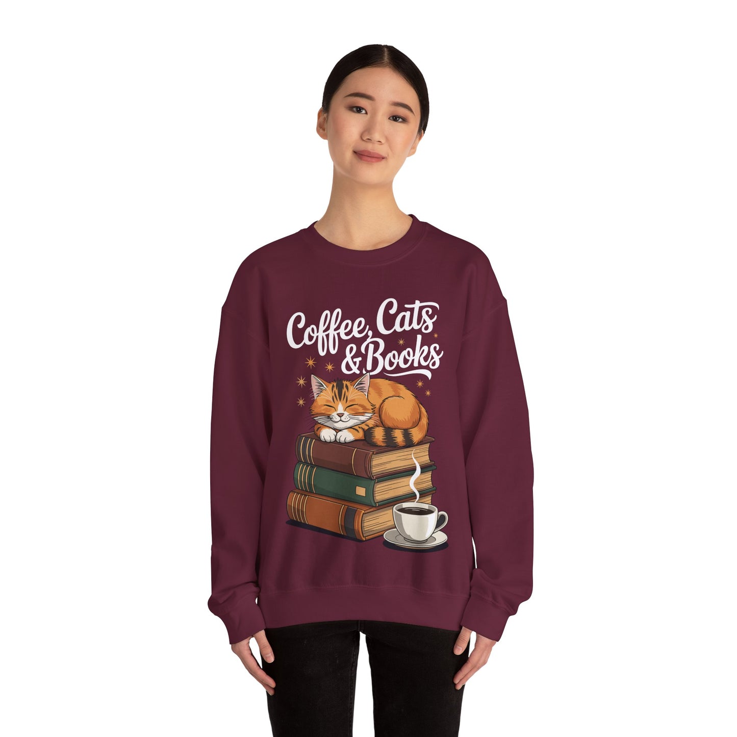 Coffee Cats & Books Lover, For Women & Girls, Funny Coffee Sweatshirt